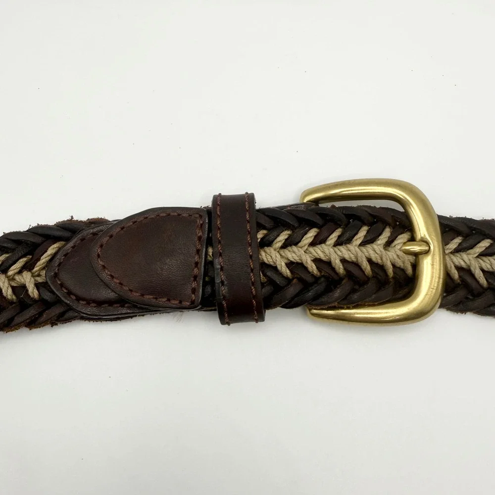 Brighton Mens 32 Braided Leather Rope Belt Brown Tan Woven Brass Buckle 91007